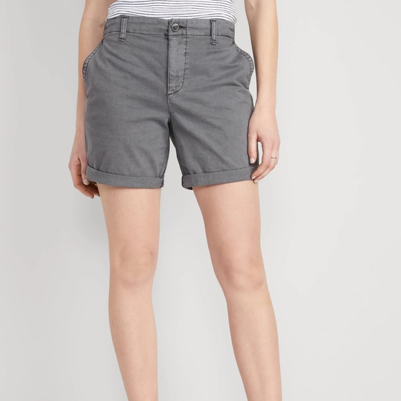 NWT OLD NAVY High-Waisted OGC Pull-On Chino Shorts -- 7-inch inse: Panther - Picture 3 of 6